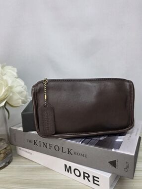 Coach Brown Leather Toiletry Kit with Tag Detail